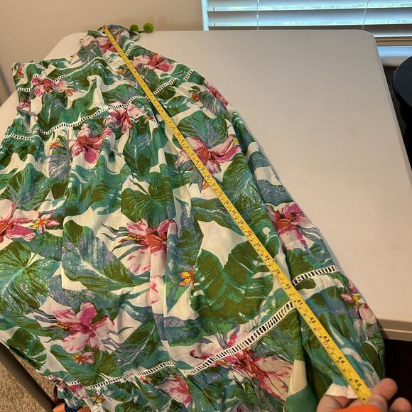 Gianni Bini Maxi Tiered Dress Tropical Floral Vacation Pom Pom Strappy - Size XS - Picture 10 of 10